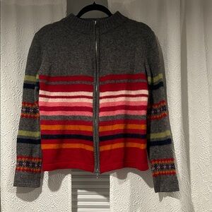 Express Y2K Vintage Lambswool Blend Striped Patterned Double Zip Cardigan XL